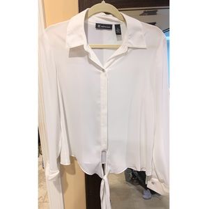 INC White Button (Tie At Waist) Blouse